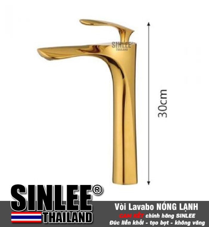 SL4116G-30, VÒI LAVABO NÓNG LẠNH LÁ VÀNG NHỎ ĐỒNG THAU THAU MẠ CROME 30CM SINLEE