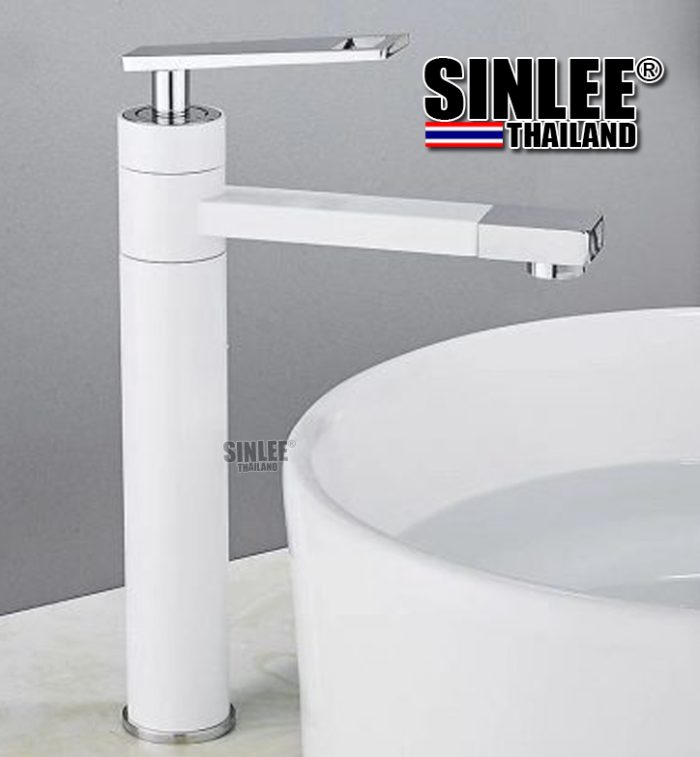 SL4206 – VÒI LAVABO NÓNG LẠNH TRÒN DẸP ĐỒNG THAU SƠN TĨNH ĐIỆN TRẮNG CROME 30CM SINLEE