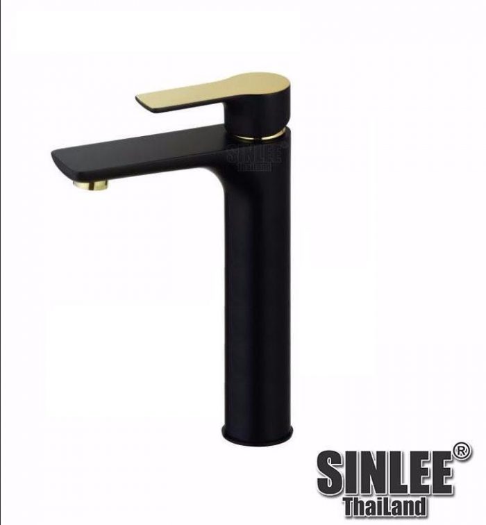SL4212 – VÒI LAVABO NÓNG LẠNH SƠN TĨNH ĐIỆN ĐEN VÀNG 30CM SINLEE