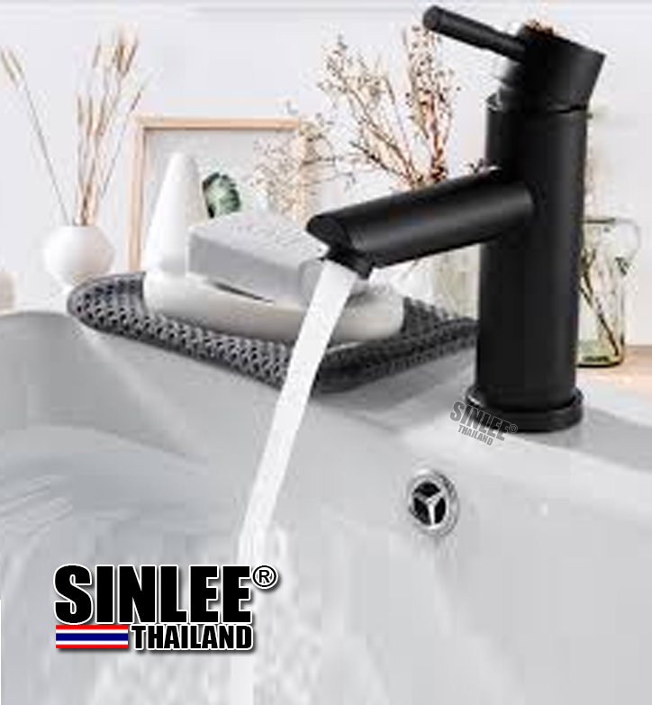 SL4001D1-20, VÒI LAVABO NÓNG LẠNH MẪU TRÒN INOX 304, SƠN TĨNH ĐIỆN ĐEN 20CM SINLEE