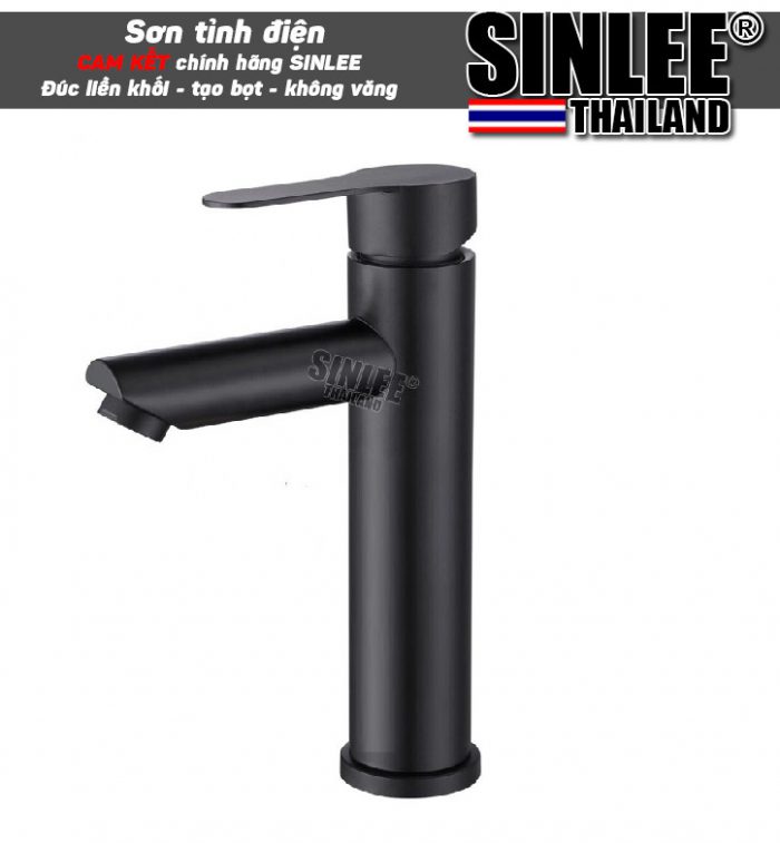 SL4215-30, VÒI LAVABO NÓNG LẠNH MẪU TRÒN INOX 304, SƠN TĨNH ĐIỆN ĐEN 30CM SINLEE
