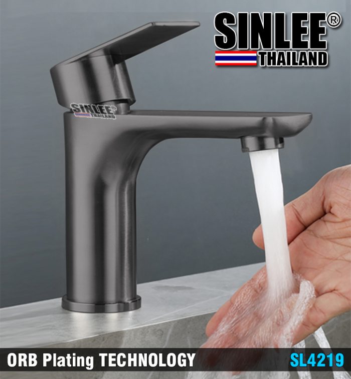 SL4219X – VÒI LAVABO NÓNG LẠNH INOX  304, MẠ OBR XÁM BẠC 20CM
