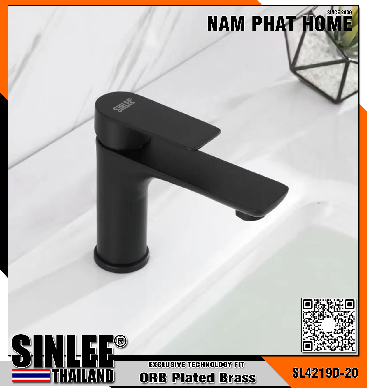 SL4219D – VÒI LAVABO NÓNG LẠNH INOX 304, MẠ OBR ĐEN 20CM