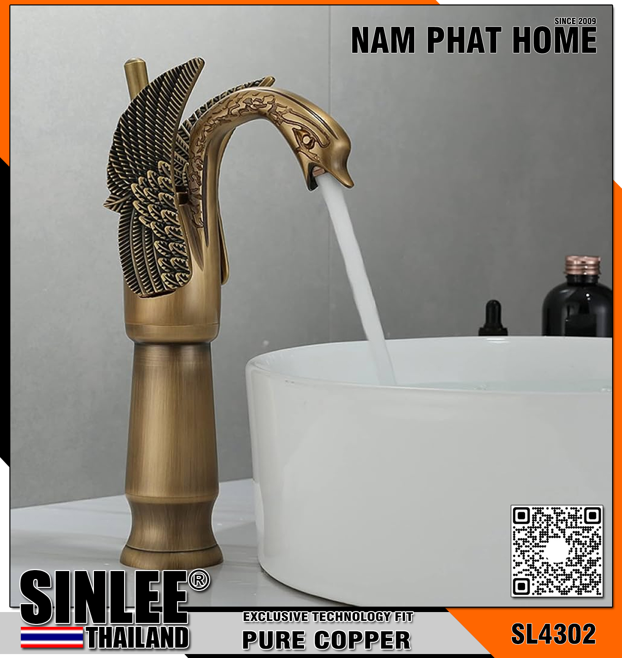 SL4302 – VÒI LAVABO NÓNG LẠNH THIÊN NGA ĐỒNG CỔ ĐIỂN 30CM SINLEE
