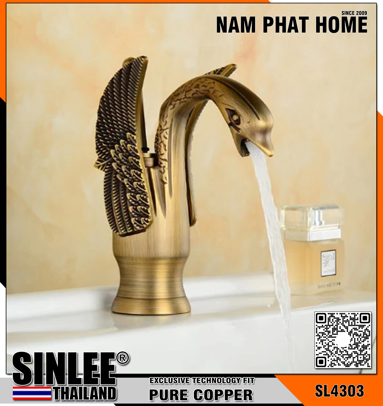 SL4303 – VÒI LAVABO NÓNG LẠNH THIÊN NGA ĐỒNG CỔ ĐIỂN 20CM SINLEE