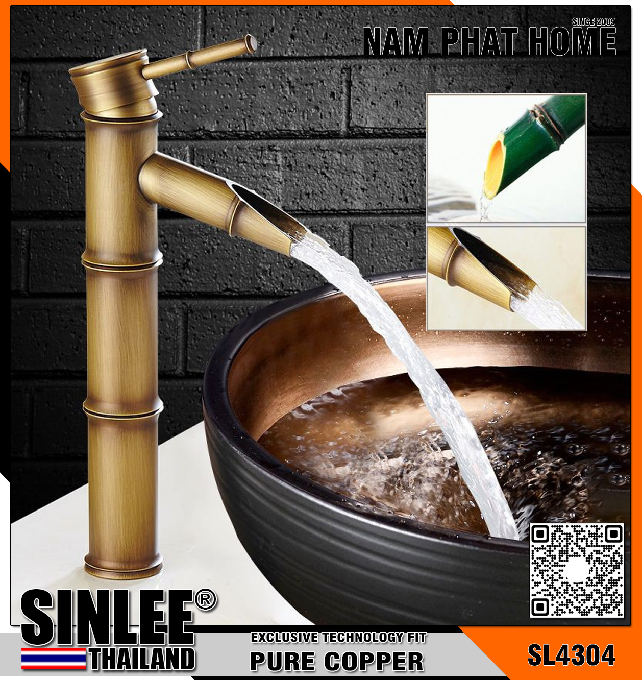 SL4304 – VÒI LAVABO NÓNG LẠNH MẪU TRÚC ĐỒNG CỔ ĐIỂN 30CM SINLEE