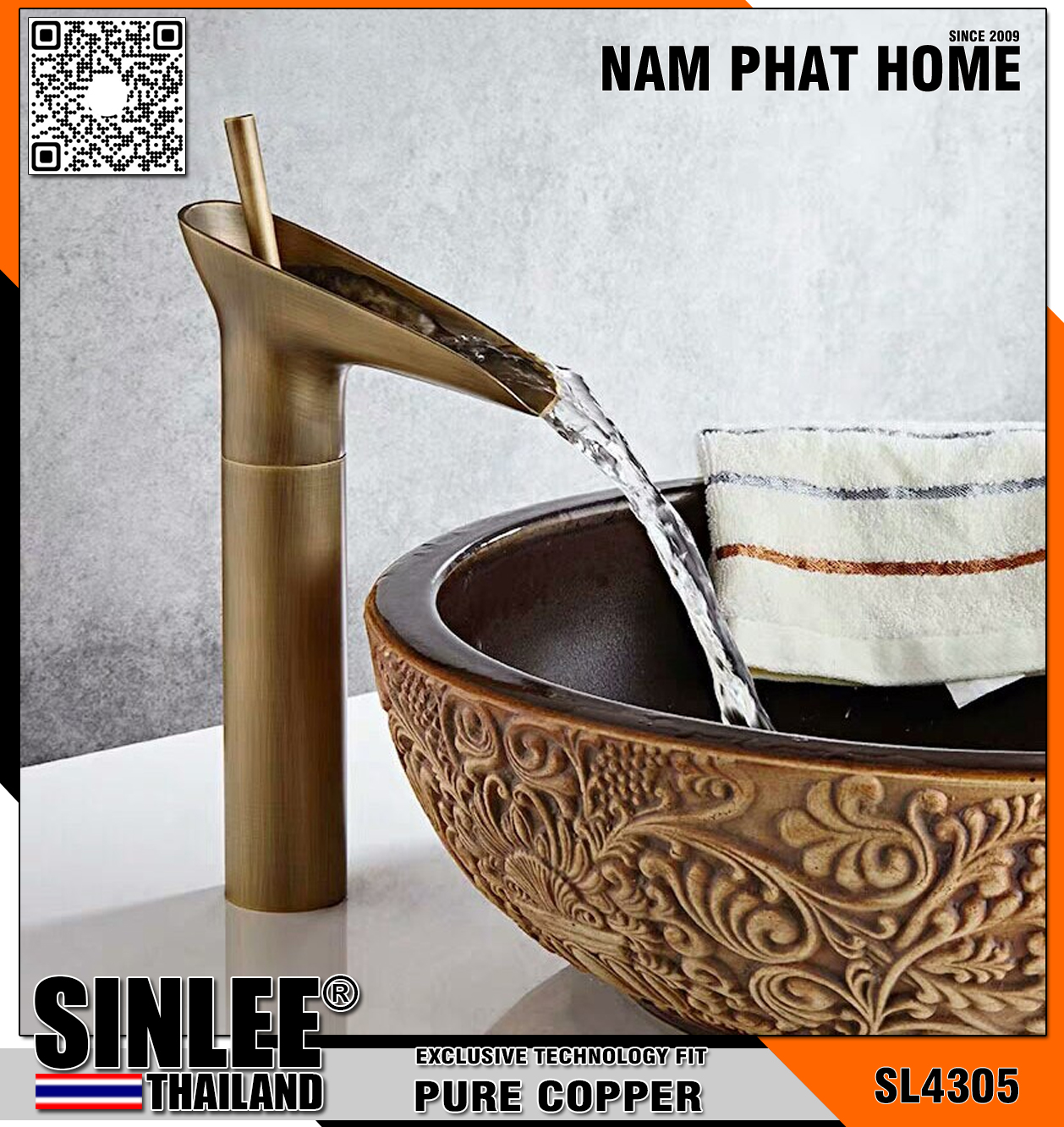 SL4305 – VÒI LAVABO NÓNG LẠNH MẪU MỎ VỊT ĐỒNG CỔ ĐIỂN 30CM SINLEE