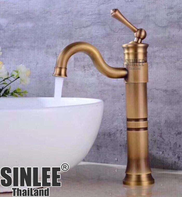 SL4307 – VÒI LAVABO NÓNG LẠNH MẪU TRÒN VIỀN ĐỒNG CỔ ĐIỂN 30CM SINLEE