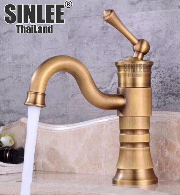 SL4308 – VÒI LAVABO NÓNG LẠNH MẪU TRÒN VIỀN ĐỒNG CỔ ĐIỂN 20CM SINLEE