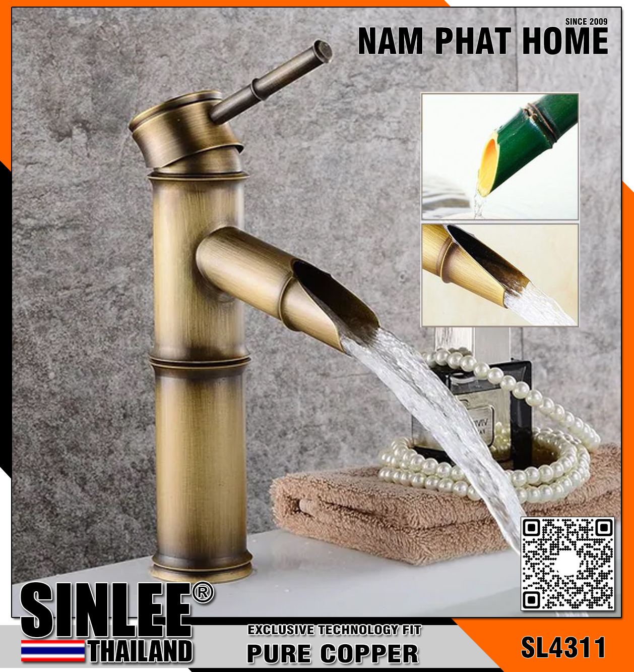 SL4311 – VÒI LAVABO NÓNG LẠNH MẪU TRÚC ĐỒNG CỔ ĐIỂN 20CM SINLEE