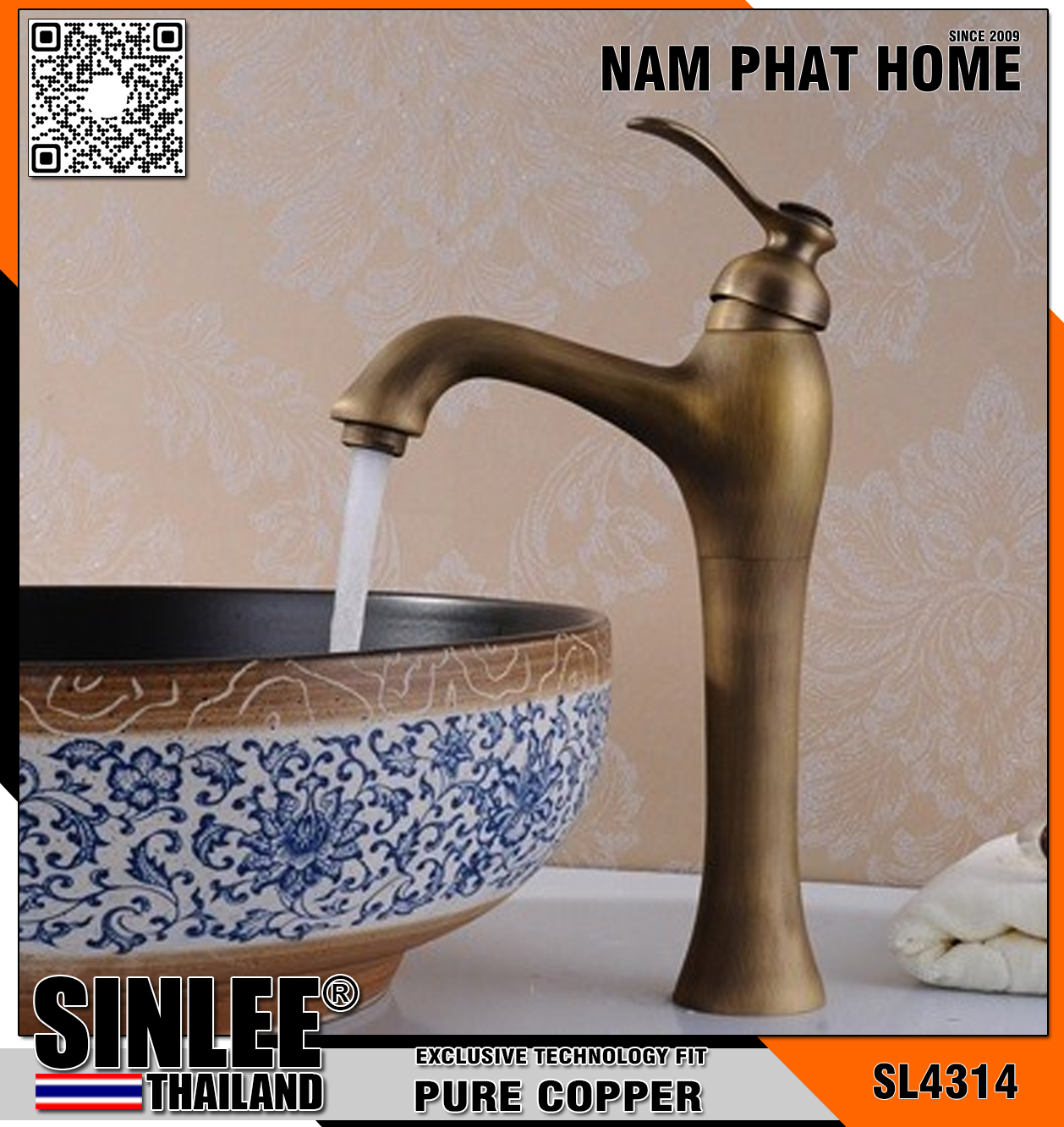 SL4314 – VÒI LAVABO NÓNG LẠNH MẪU BÌNH EO ĐỒNG CỔ ĐIỂN 30CM SINLEE
