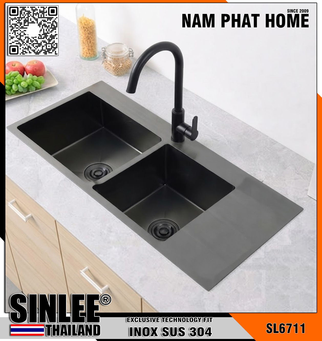 SL6711 - CHẬU RỬA CHÉN 2 HỘC INOX 304  PHỦ NANO