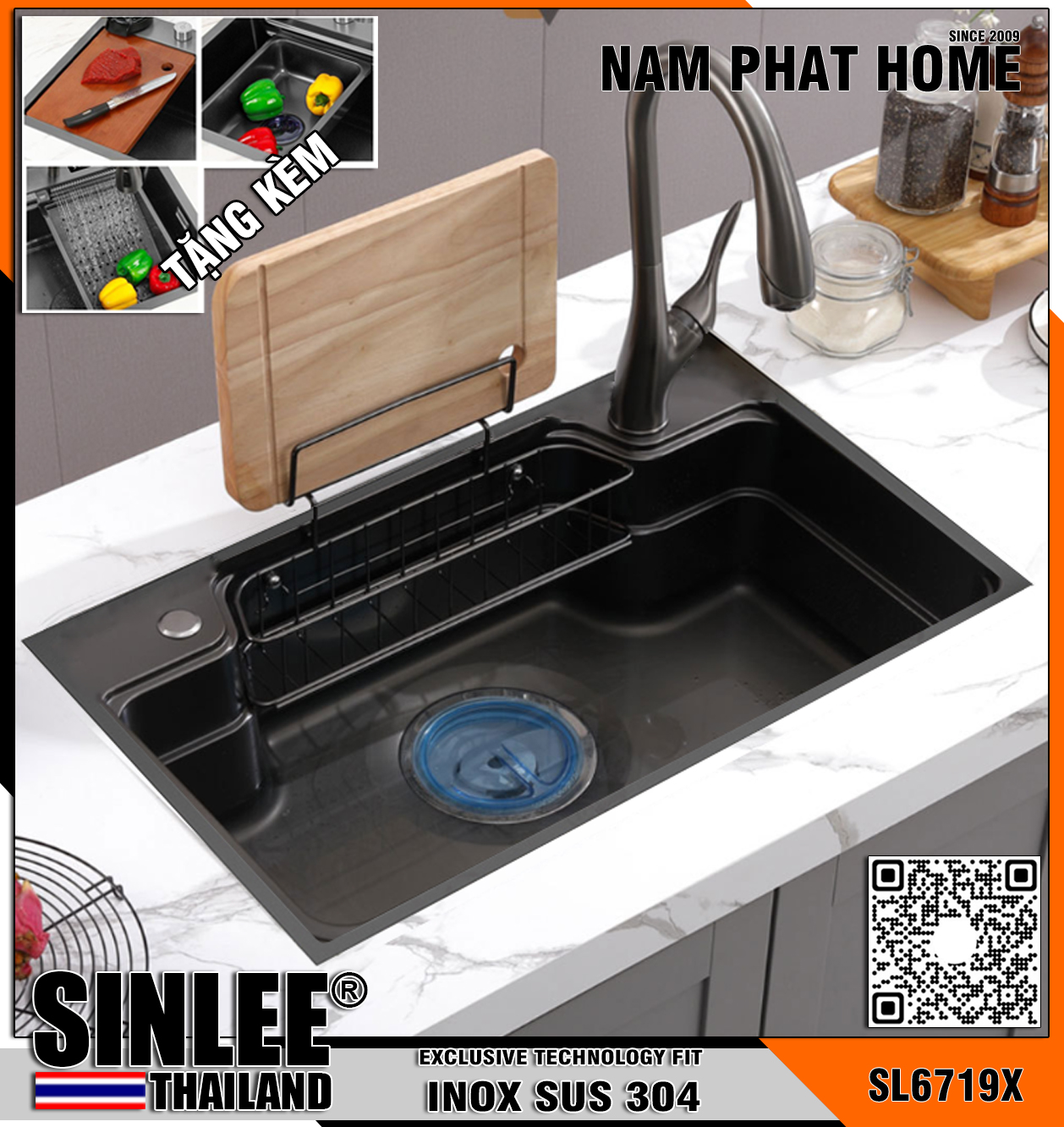 SL6719X - CHẬU RỬA CHÉN 1 HỘC INOX 304 CHUẨN