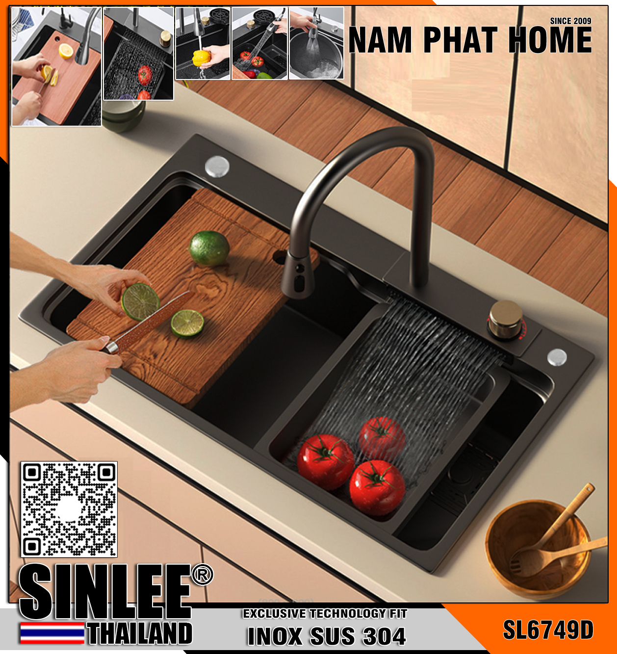 SL6749D - CHẬU RỬA CHÉN 1 HỘC INOX 304 CHUẨN 
