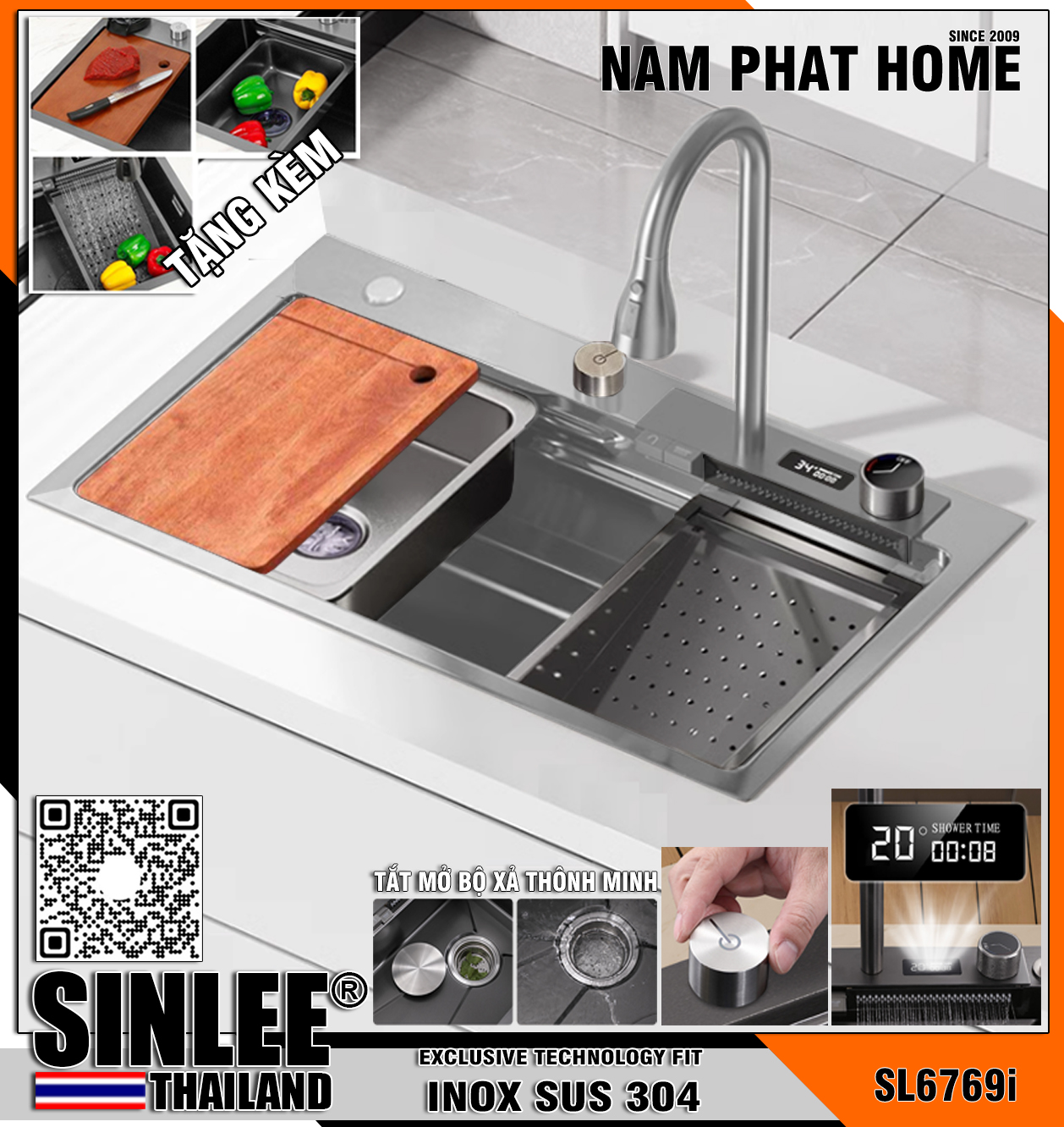 SL6769I - CHẬU RỬA CHÉN 1 HỘC INOX 304 CHUẨN