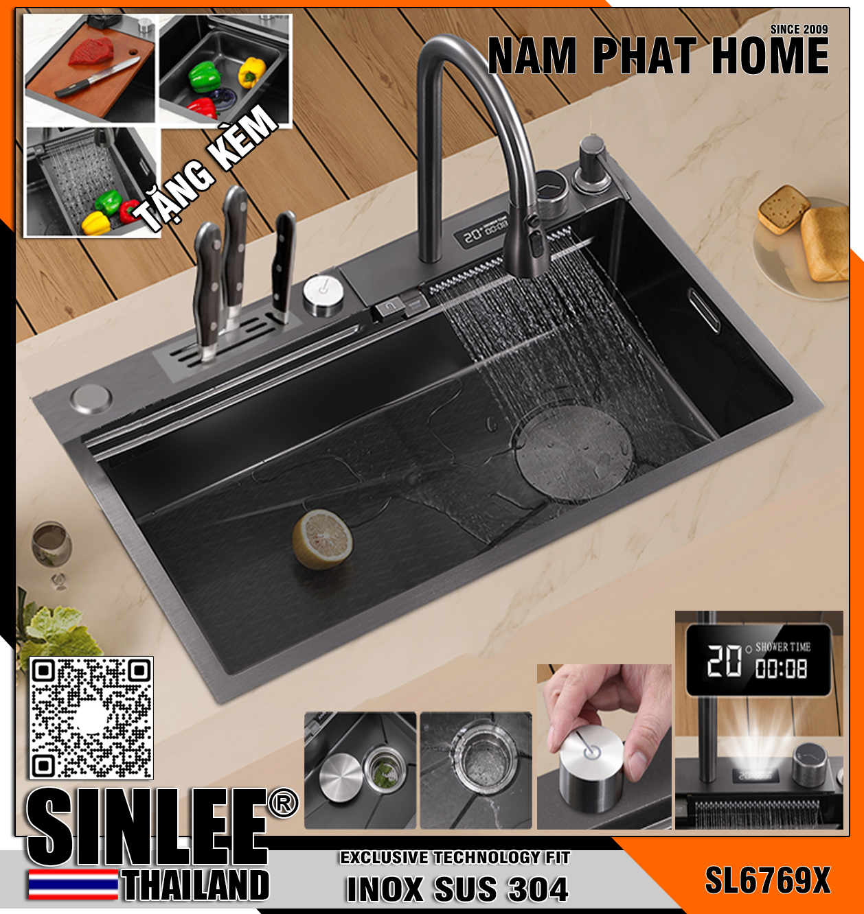 SL6769X - CHẬU RỬA CHÉN 1 HỘC INOX 304 CHUẨN
