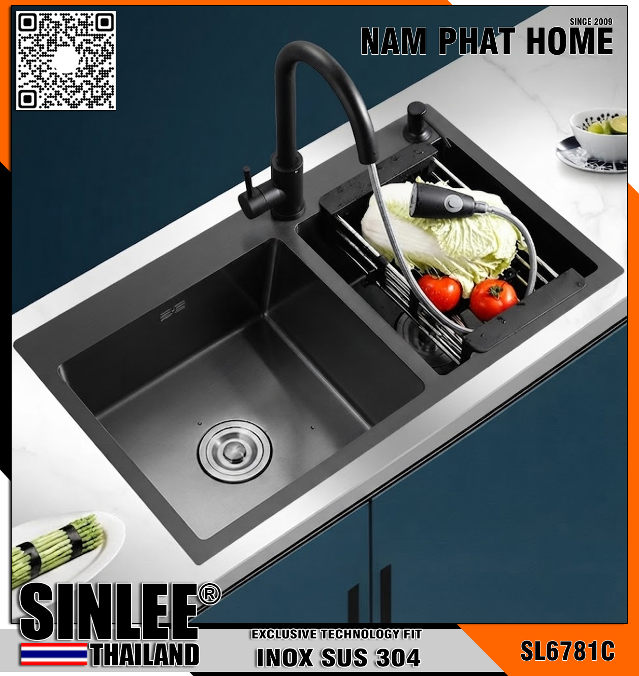 SL6781C - CHẬU RỬA CHÉN 2 HỘC INOX 304