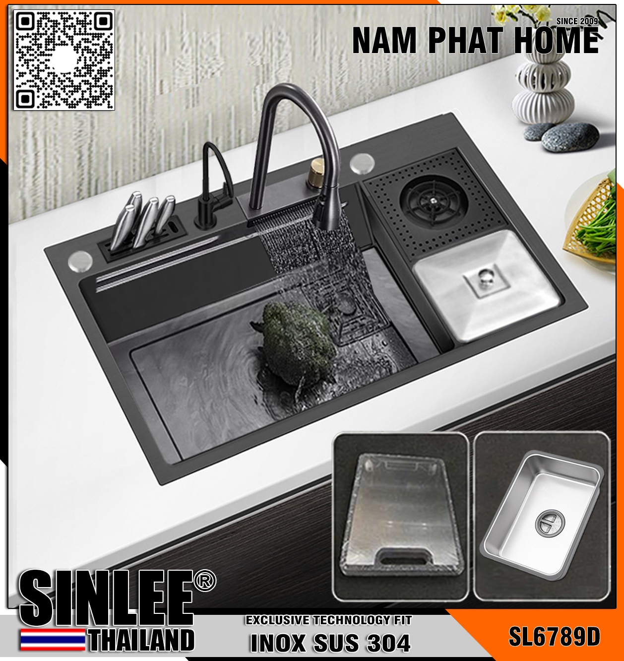 SL6789D - CHẬU RỬA CHÉN 1 HỘC INOX 304 CHUẨN