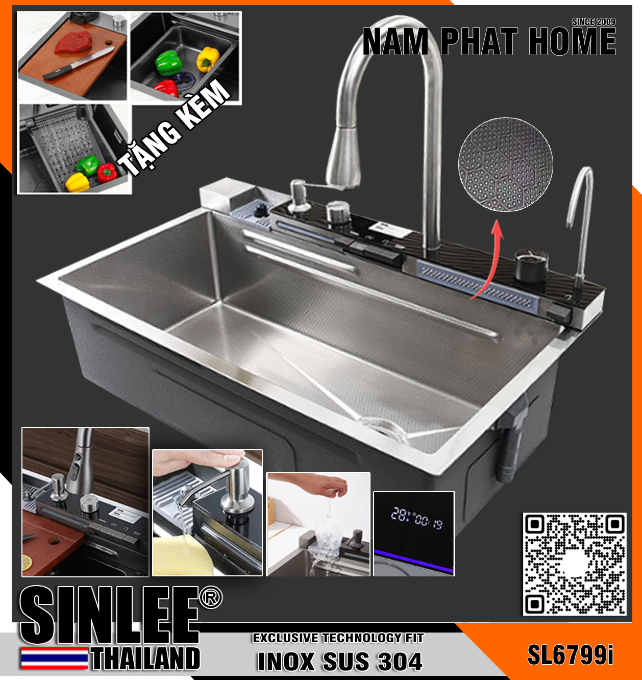 SL6799I -  CHẬU RỬA CHÉN 1 HỘC THÔNG MINH FULL CHỨC NĂNG