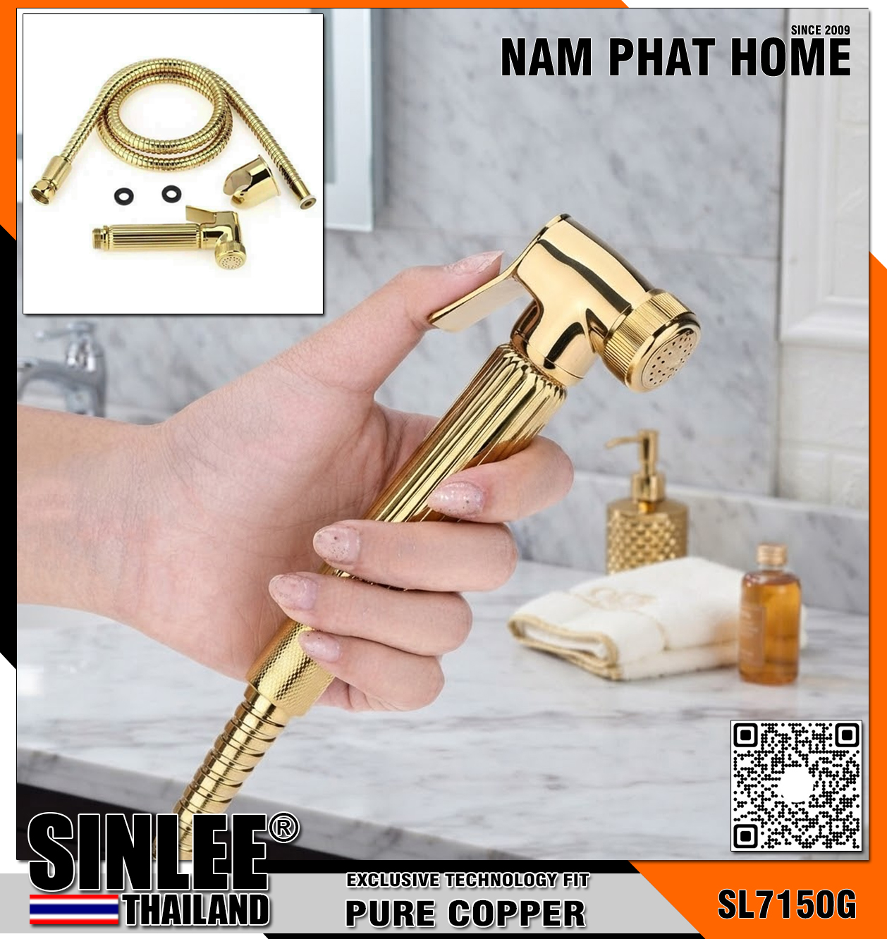 SL7150G – VÒI XỊT VỆ SINH LOẠI NẶNG ĐỒNG THAU MẪU KHÍA MÀU VÀNG GOLD