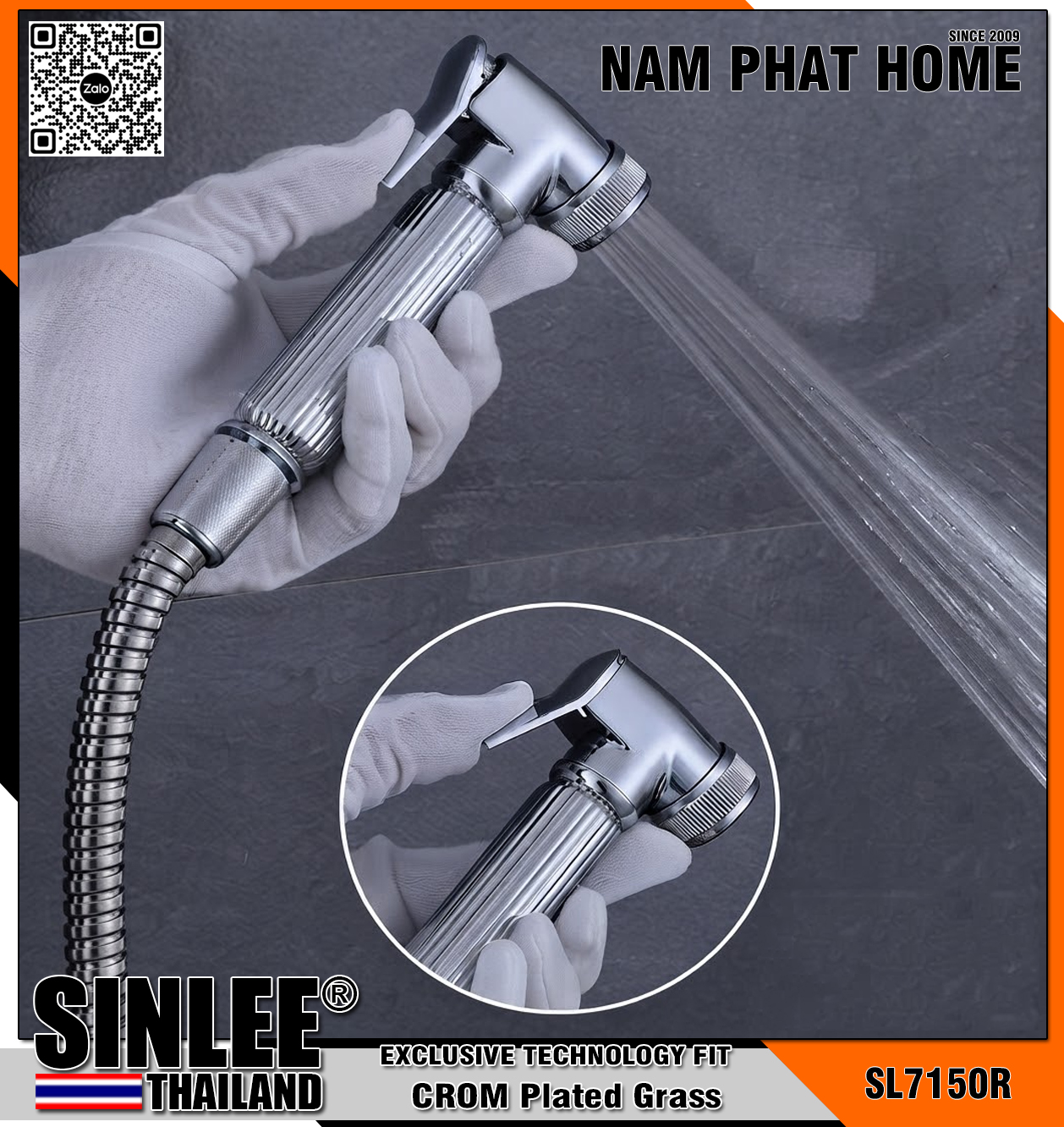 SL7150R – VÒI XỊT VỆ SINH ĐỒNG THAU LOẠI NẶNG, MẪU KHÍA MẠ CROM SINLEE
