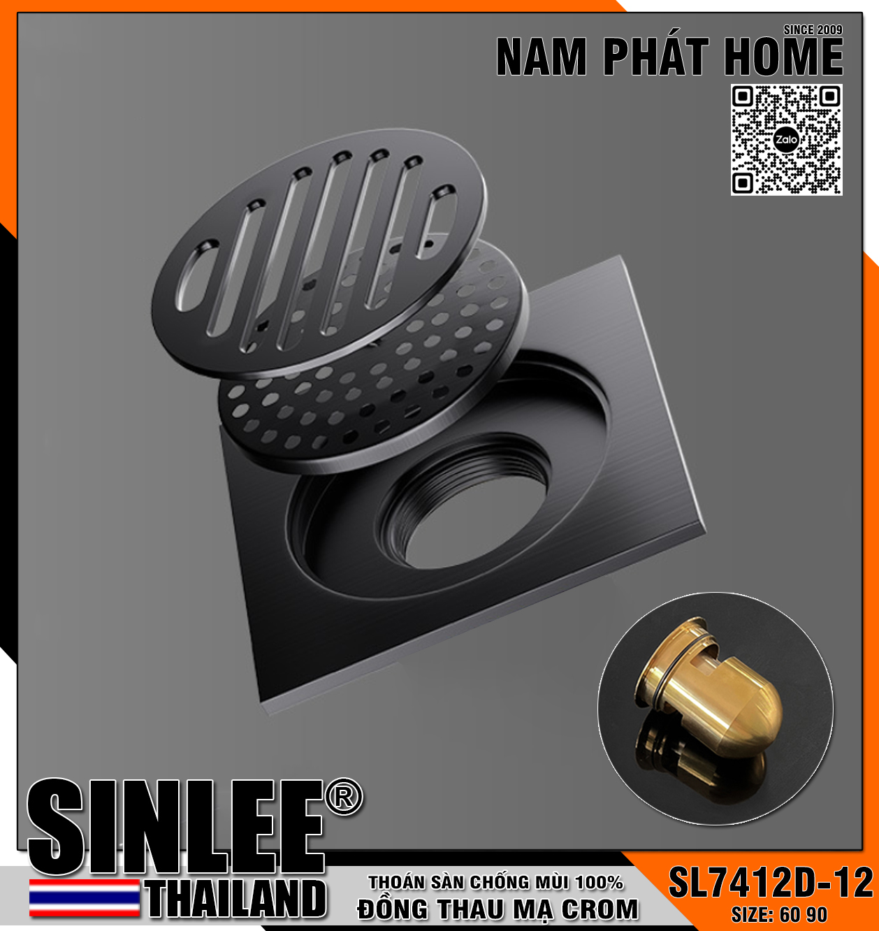 SL7412D-12, HỐ GA ĐỒNG THAU ĐÚC LIỀN MẪU DẦY, CHỐNG THẤM, CHỐNG MÙI, ĐUÔI ĐỒNG, SIZE 12x12cm