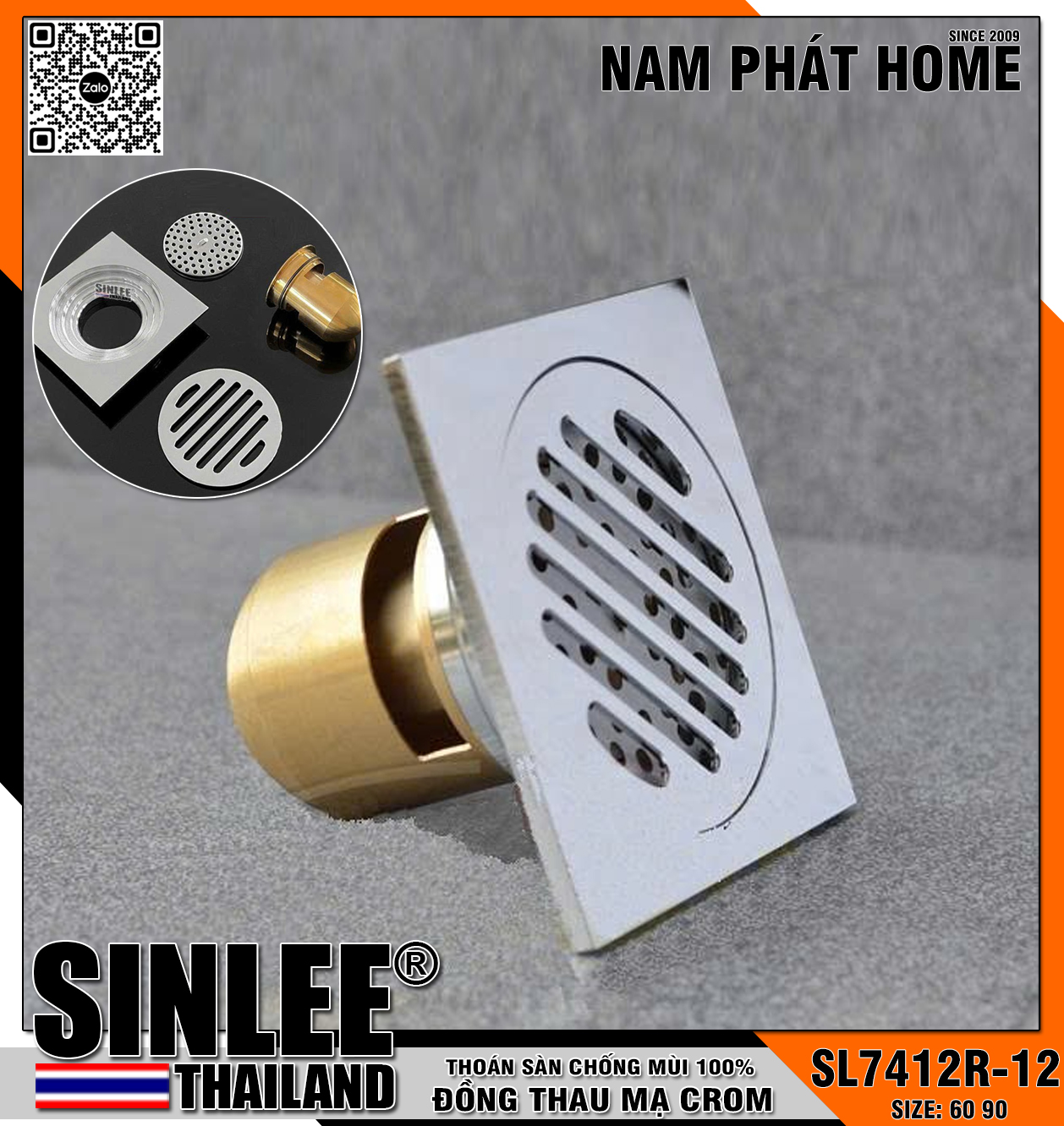 SL7412R-12, HỐ GA ĐỒNG THAU ĐÚC LIỀN MẪU DẦY, CHỐNG THẤM, CHỐNG MÙI, ĐUÔI ĐỒNG, SIZE 12x12cm