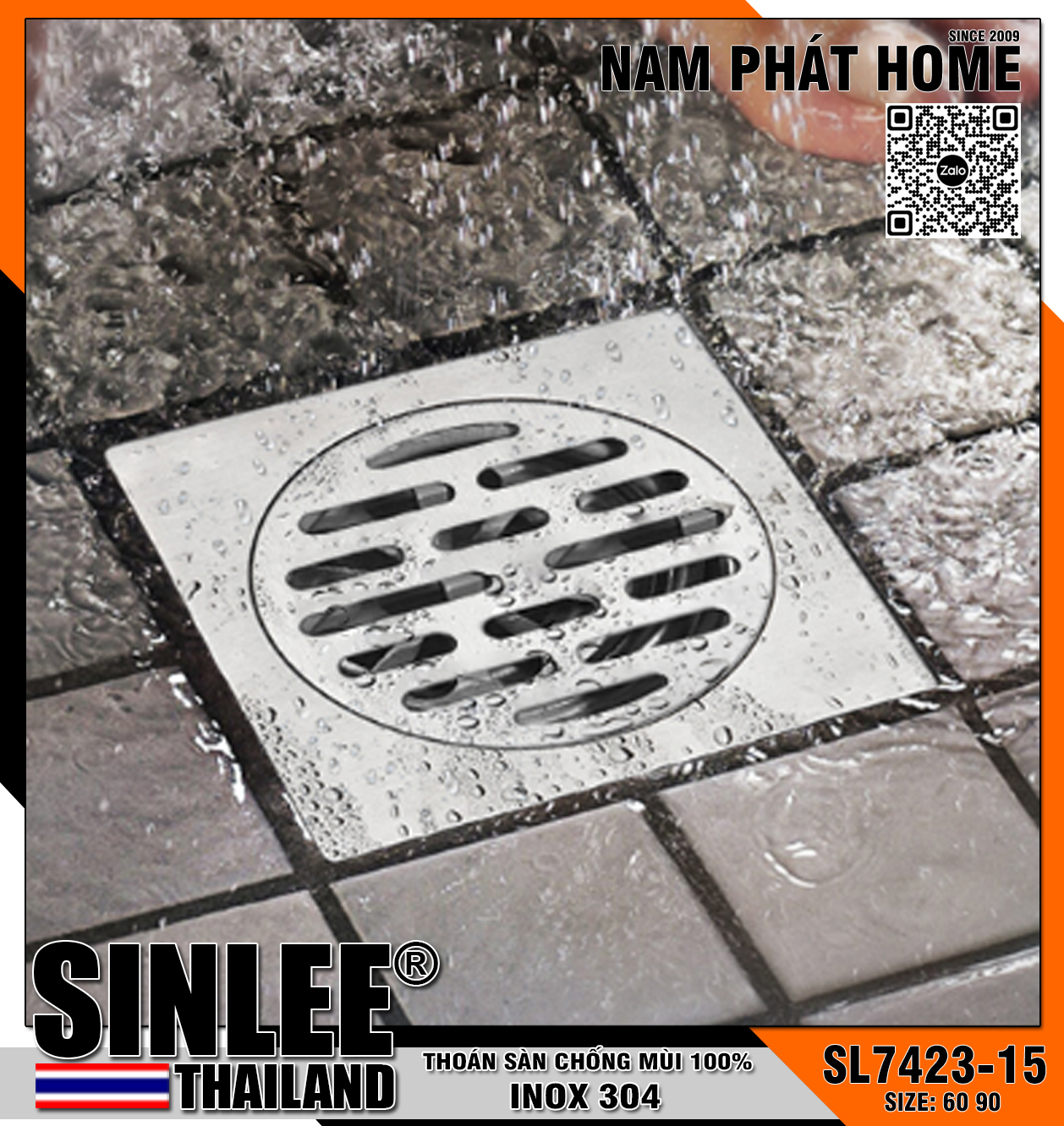 SL7423-15 – THOÁT SÀN SỌC NGANG INOX 304 PHA ĐA PHI 60 90 – 15x15cm