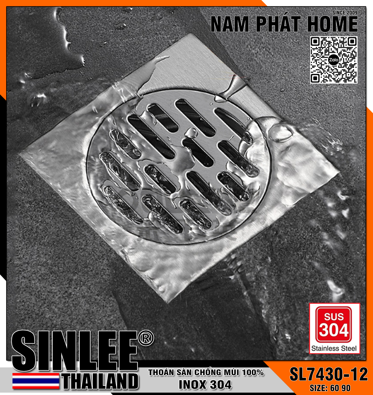 SL7430-12 , HỐ GA INOX 100% ĐÚC LIỀN MẪU DẦY, SIZE 12x12cm