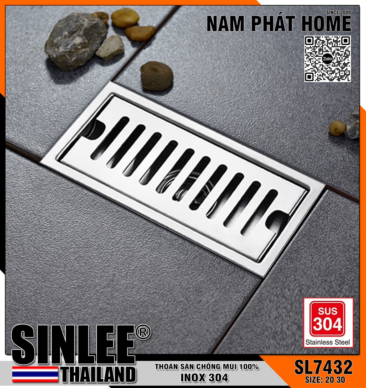 SL7432-20, HỐ GA INOX 304 100% LOẠI DẦY, SỌC THANH DÀI , SIZE 10x20cm