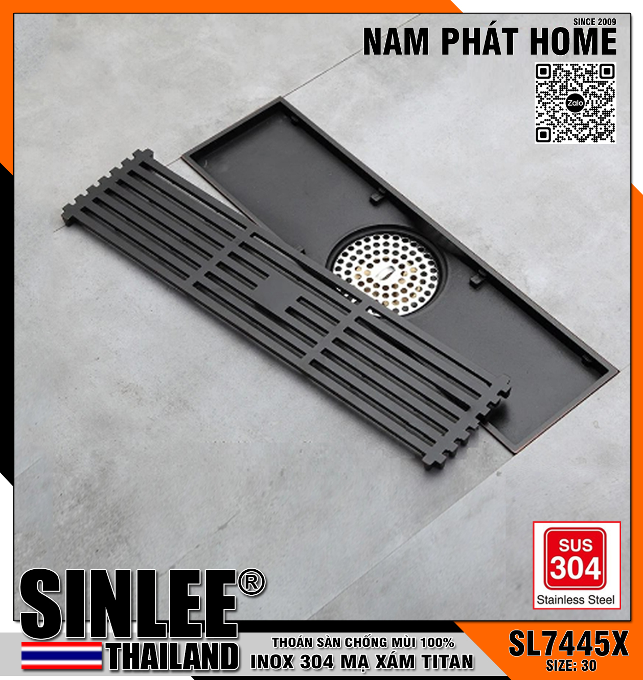 SL7445X-30, HỐ GA INOX 304 100% LOẠI DẦY, SỌC THANH DÀI, MÀU XÁM, SIZE 10x30cm