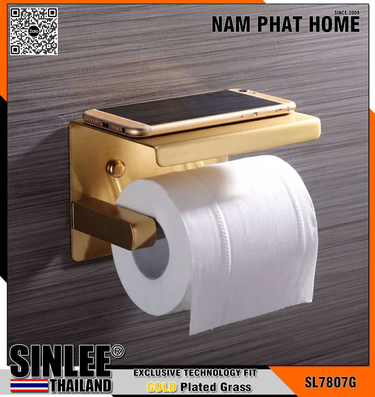 SL7807G- HỘP GIẤY VỆ SINH INOX 304 TREO VUÔNG MÀU VÀNG GOLD