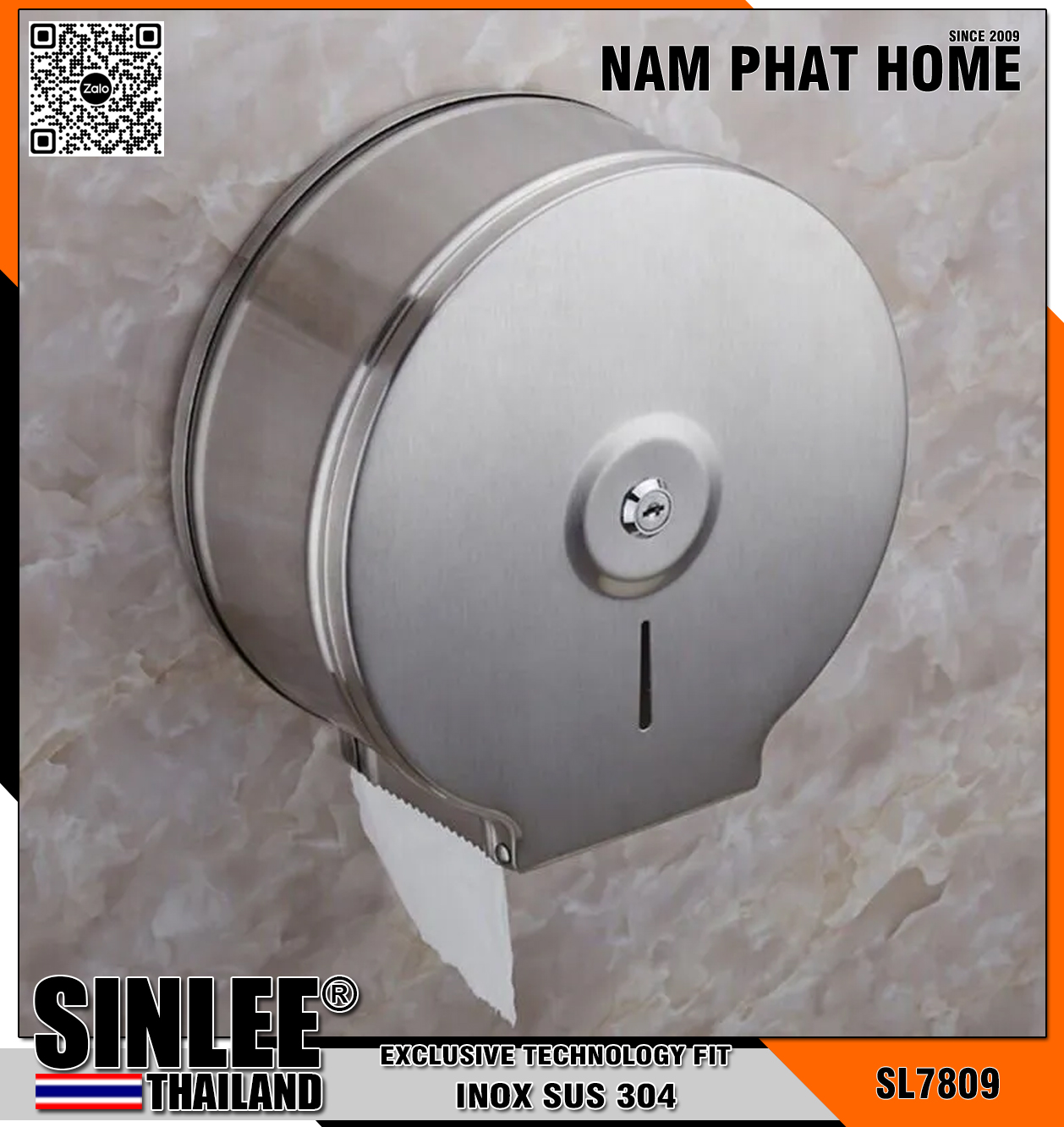 SL7809 – HỘP ĐỰNG GIẤY VỆ SINH CUỘN LỚN INOX 304