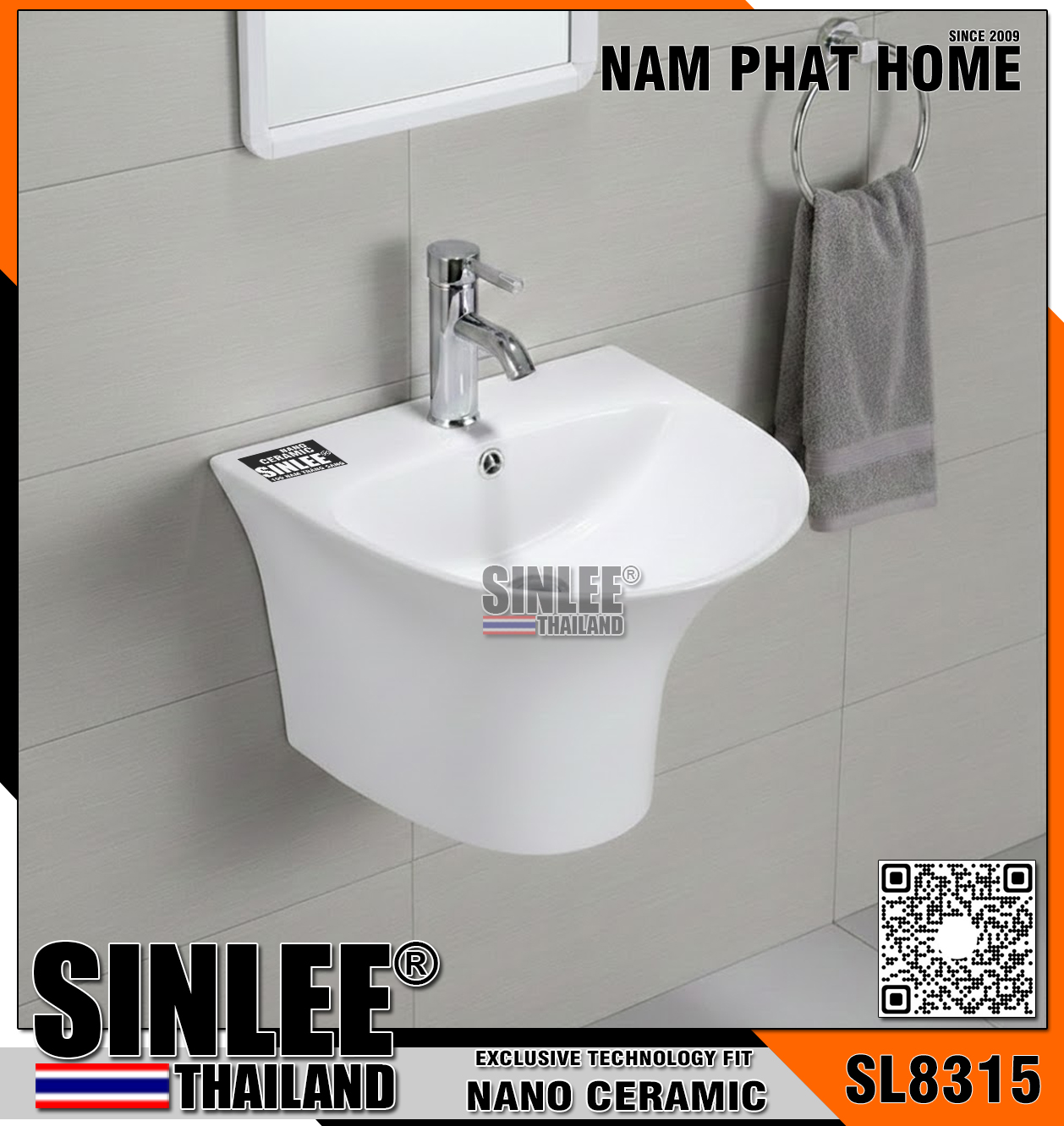 SL8315 – LAVABO SỨ TREO TƯỜNG LIỀN KHỐI TRÒN SINLEE
