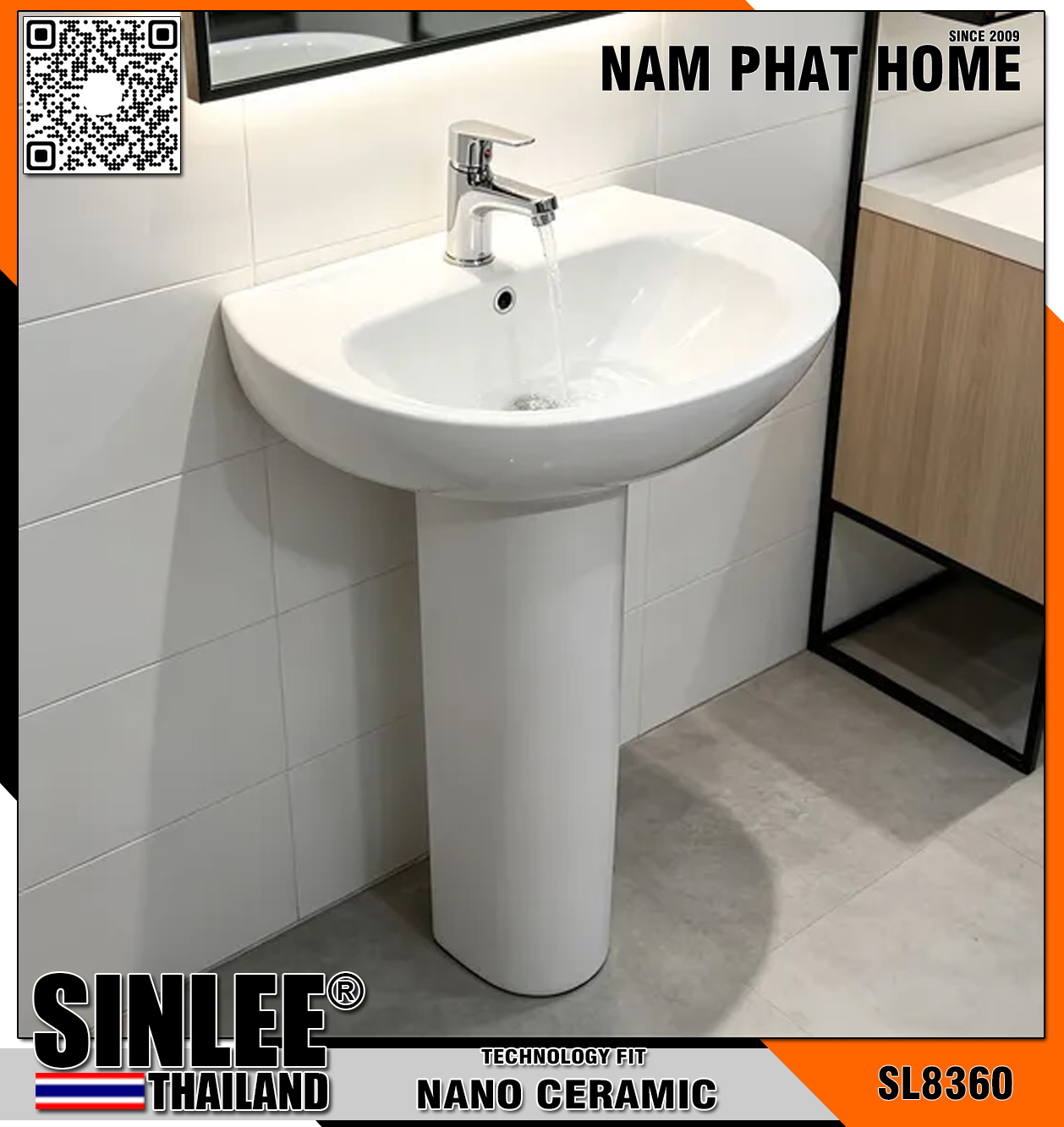SL8360 – LAVABO SỨ TREO TƯỜNG CHÂN DÀI SINLEE