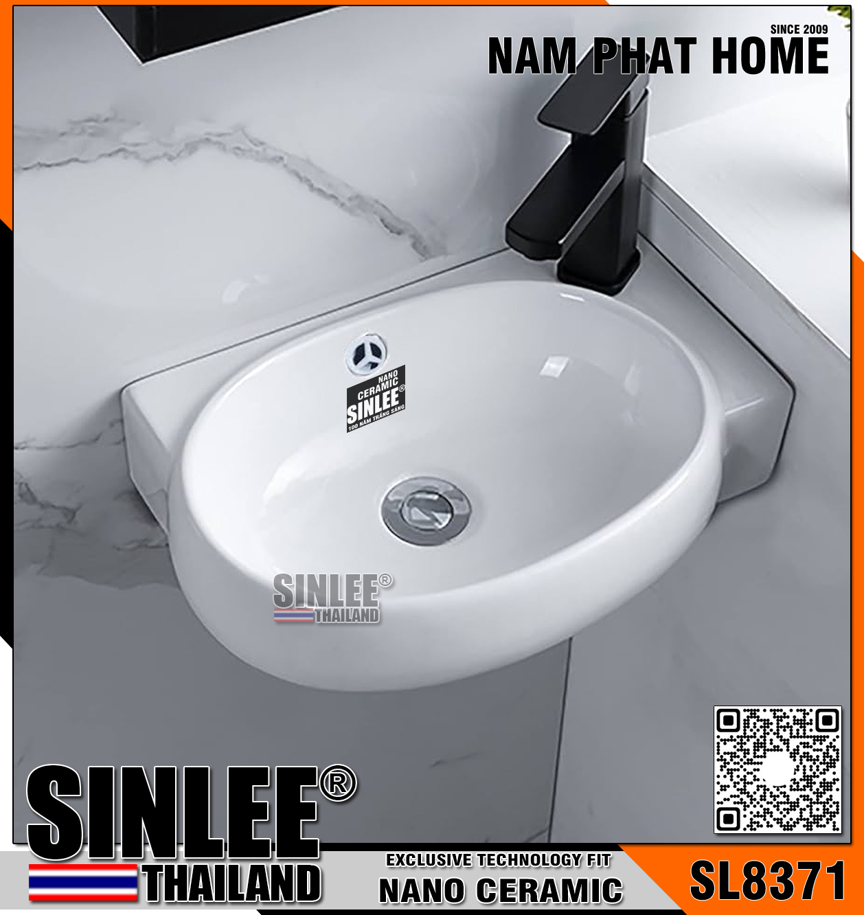 SL8371 – LAVABO SỨ TREO TƯỜNG OVAL NHỎ SINLEE