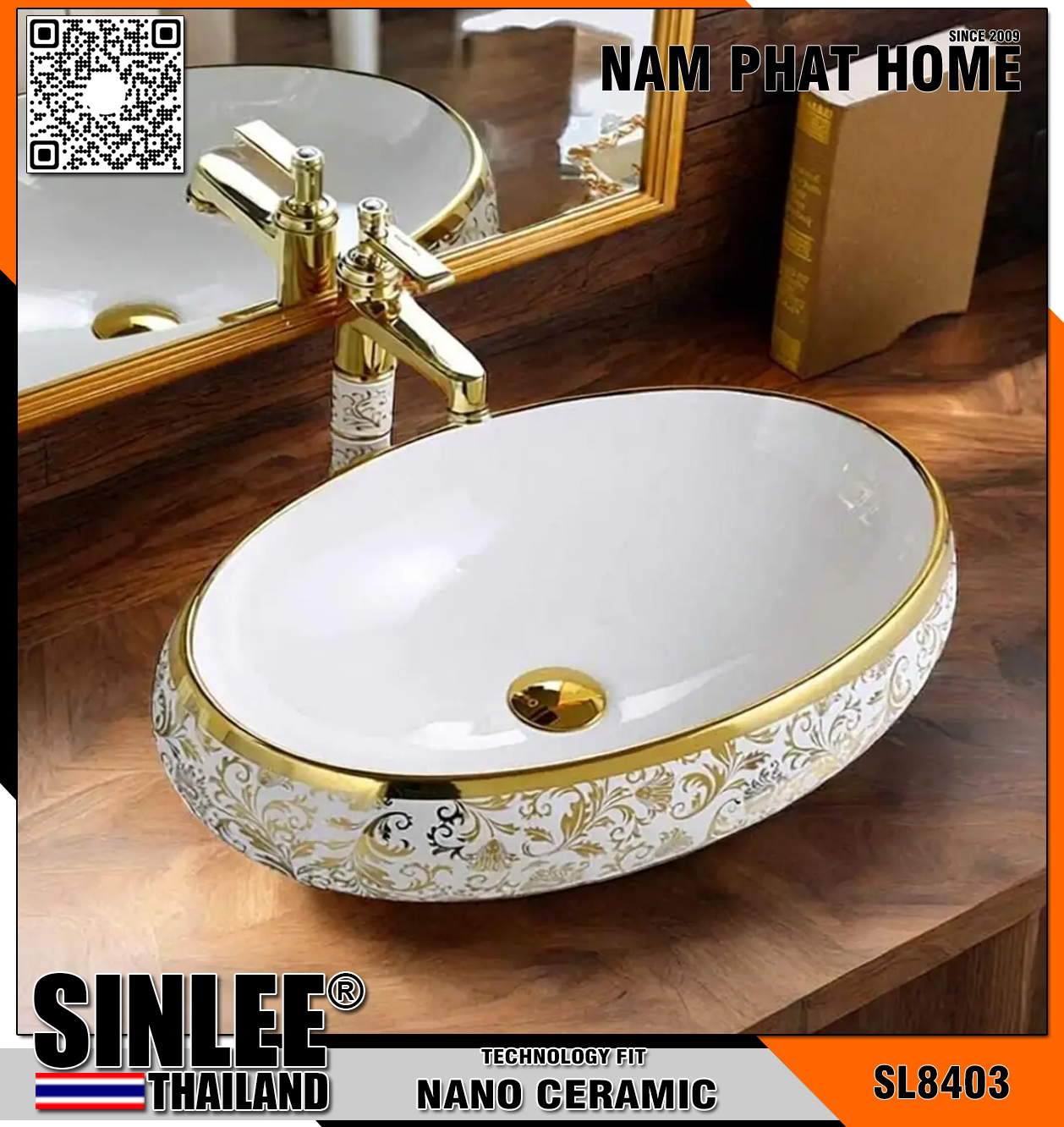 SL8403 – LAVABO SỨ ĐẶT BÀN XOÀI VÀNG SINLEE 600x340x130mm