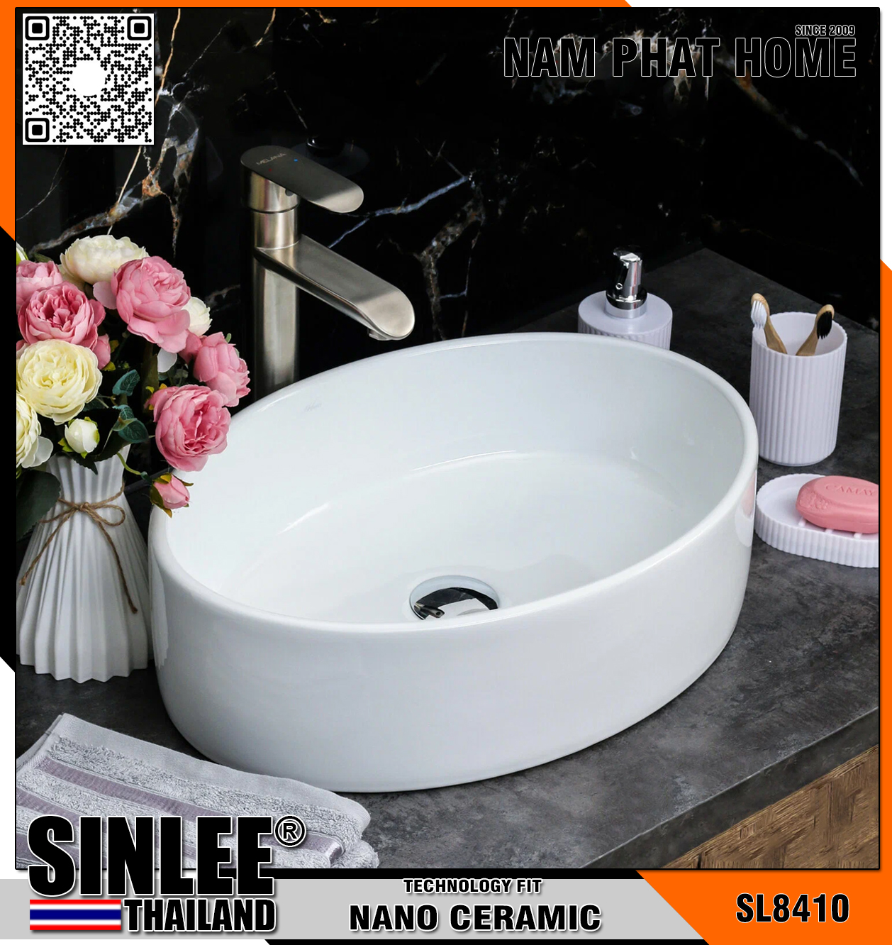 SL8410 – LAVABO SỨ ĐẶT BÀN OVAL SINLEE