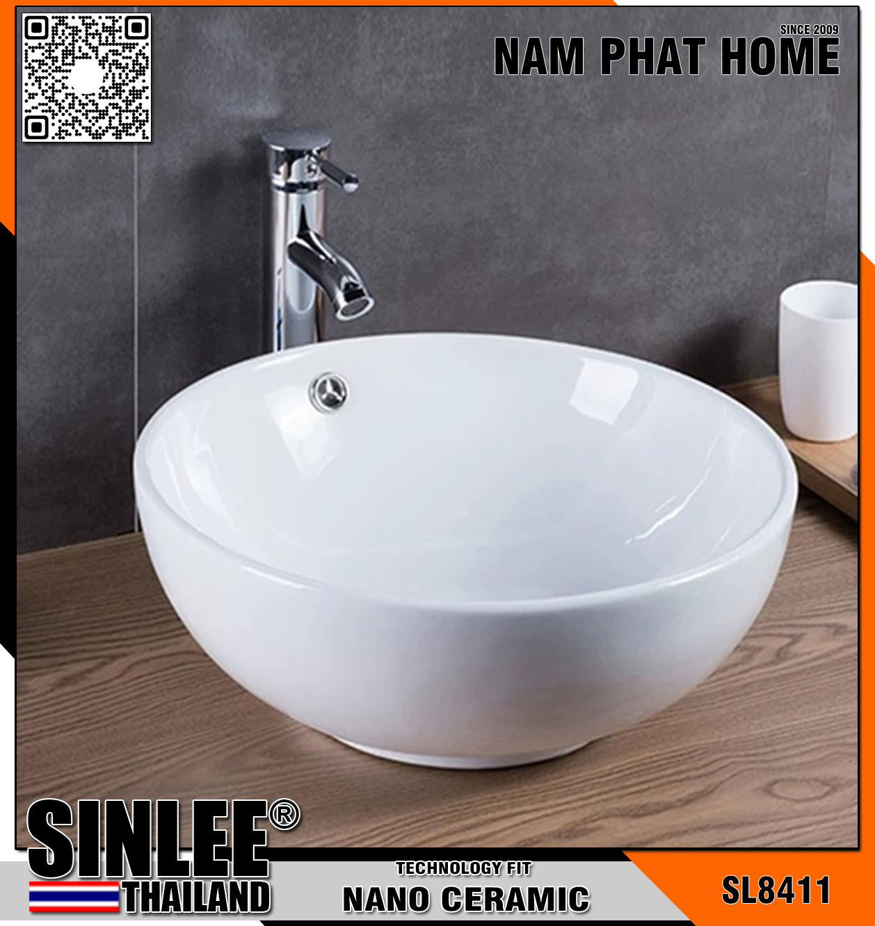 SL8411 – LAVABO SỨ ĐẶT BÀN TÔ TRÒN SINLEE