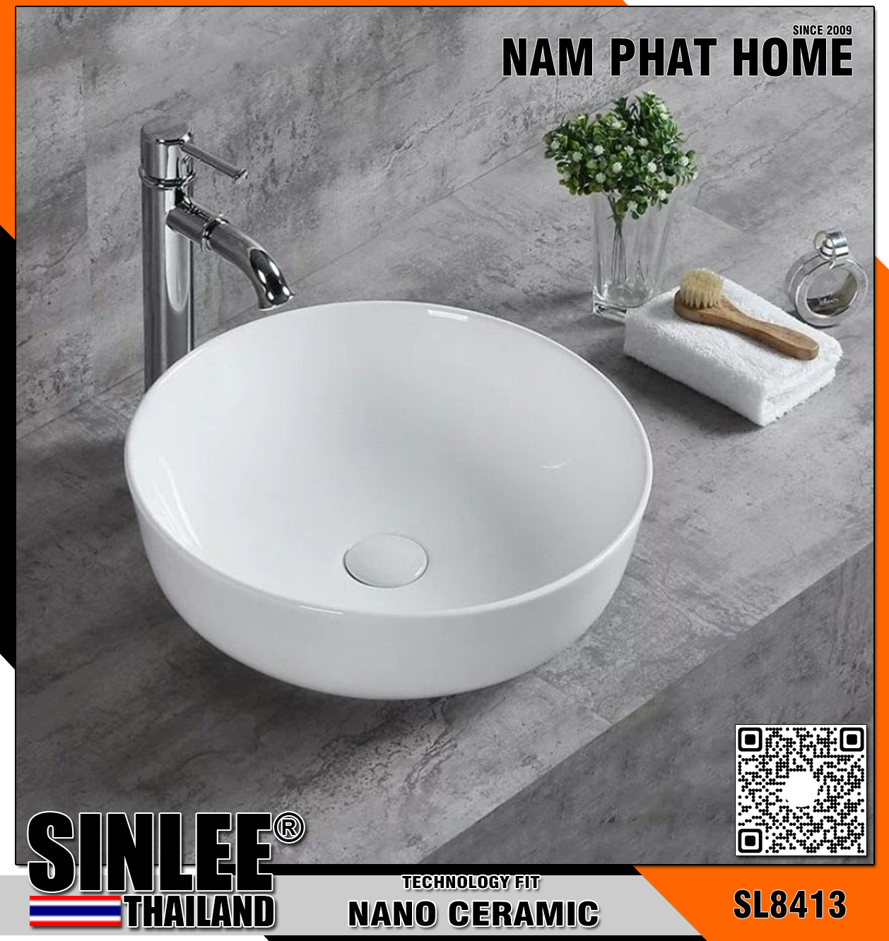 SL8413 – LAVABO SỨ ĐẶT BÀN TÔ TRÒN SINLEE