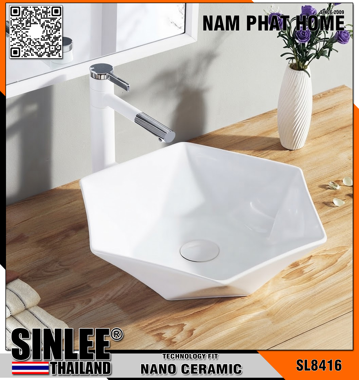 SL8416 – LAVABO SỨ ĐẶT BÀN KIM CƯƠNG SINLEE