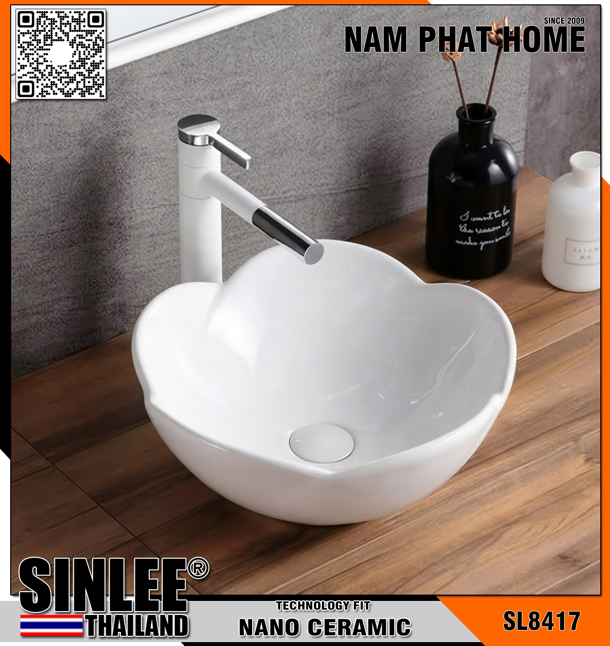 SL8417 – LAVABO SỨ ĐẶT BÀN BÔNG HOA SINLEE