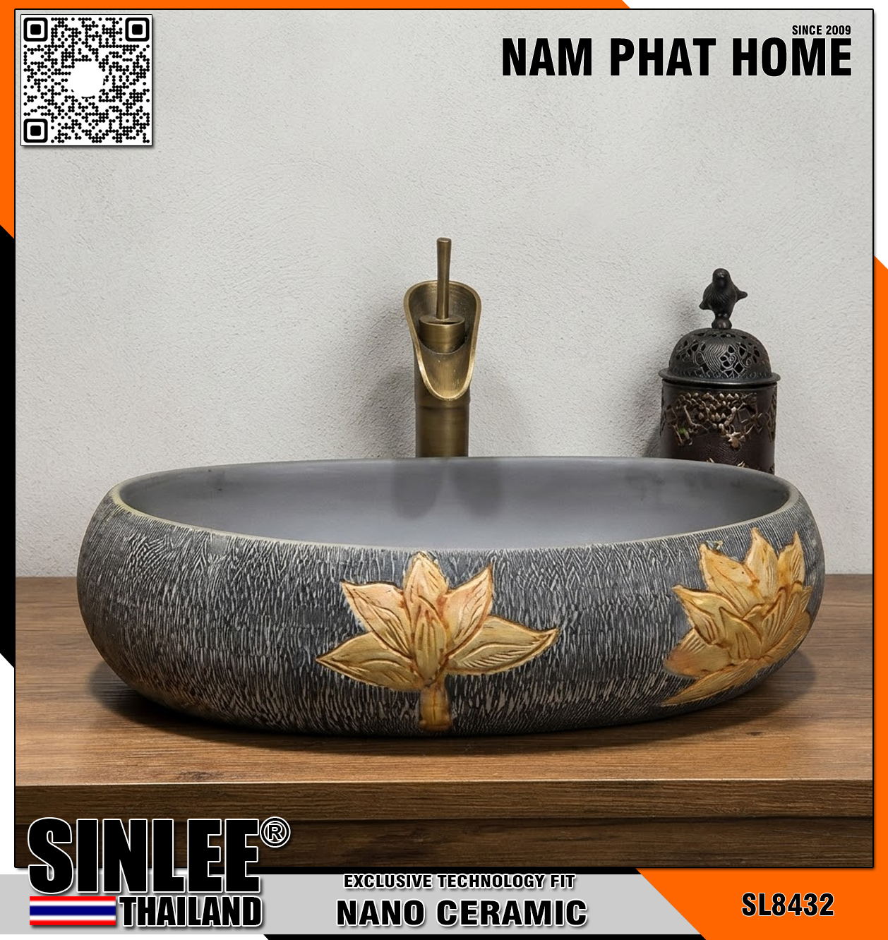 SL8432 – LAVABO SỨ MỸ THUẬT CỔ ĐIỂN