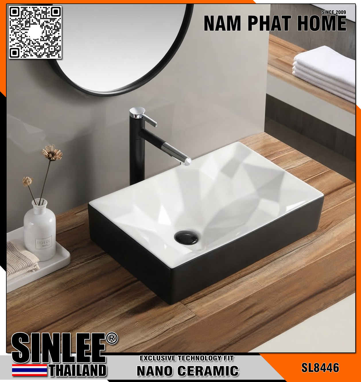 SL8446 – LAVABO SỨ ĐẶT BÀN MÀU ĐEN SINLEE