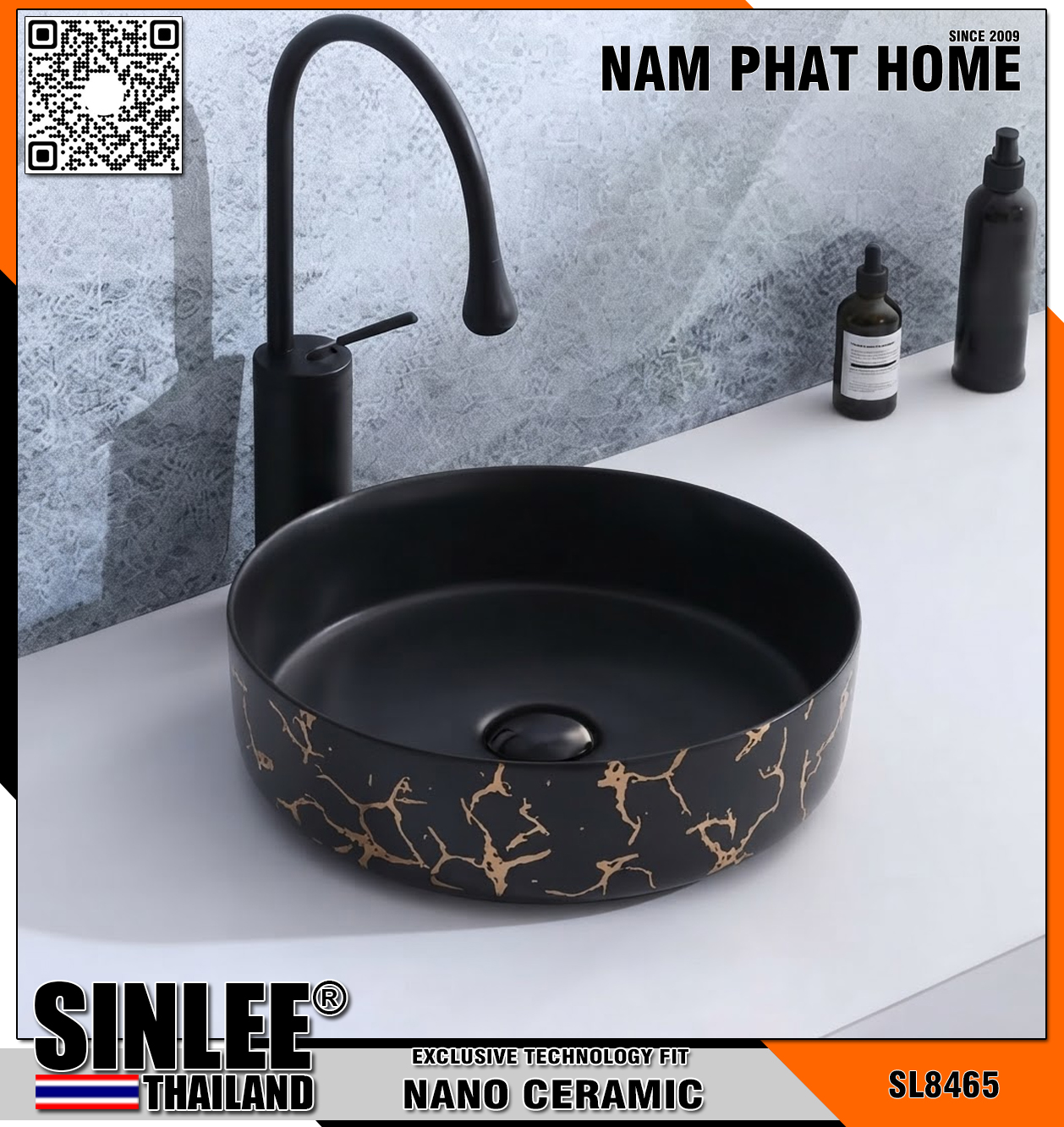 SL8465 – LAVABO ĐẶT BÀN TRÒN MẠ VÀNG SINLEE – 360x360x110mm