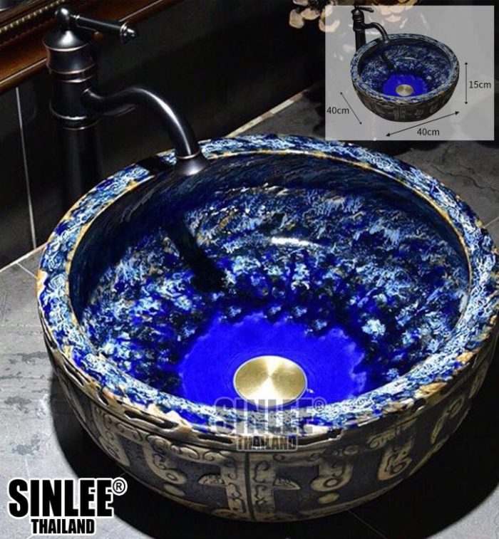 SL8467- LAVABO SỨ MỸ THUẬT CỔ ĐIỂN