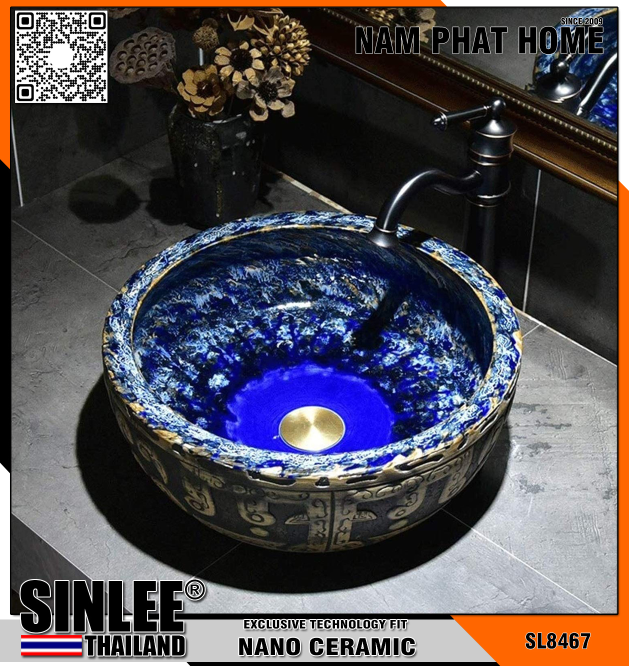 SL8467- LAVABO SỨ MỸ THUẬT CỔ ĐIỂN
