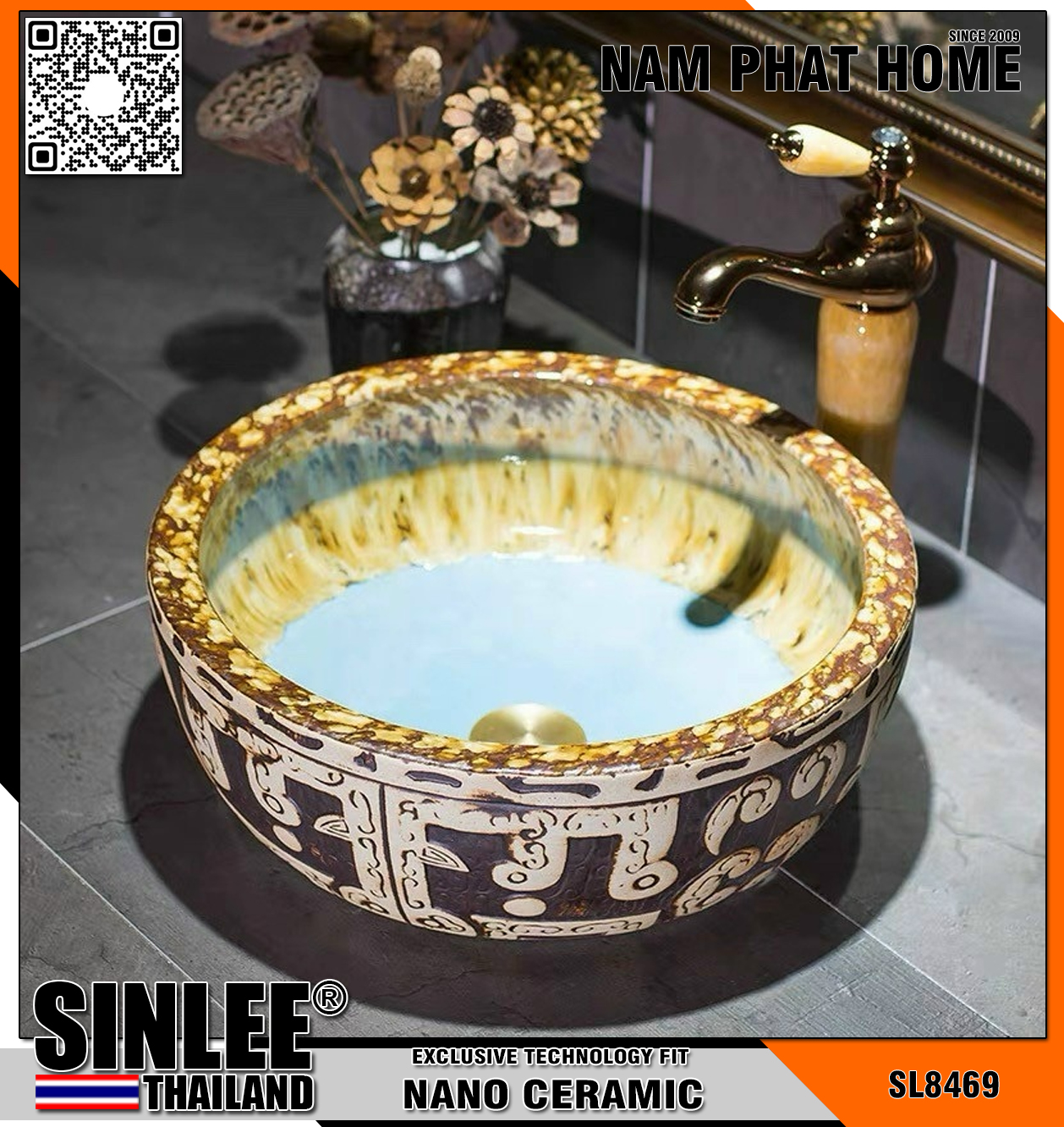 SL8469 – LAVABO SỨ MỸ THUẬT CỔ ĐIỂN