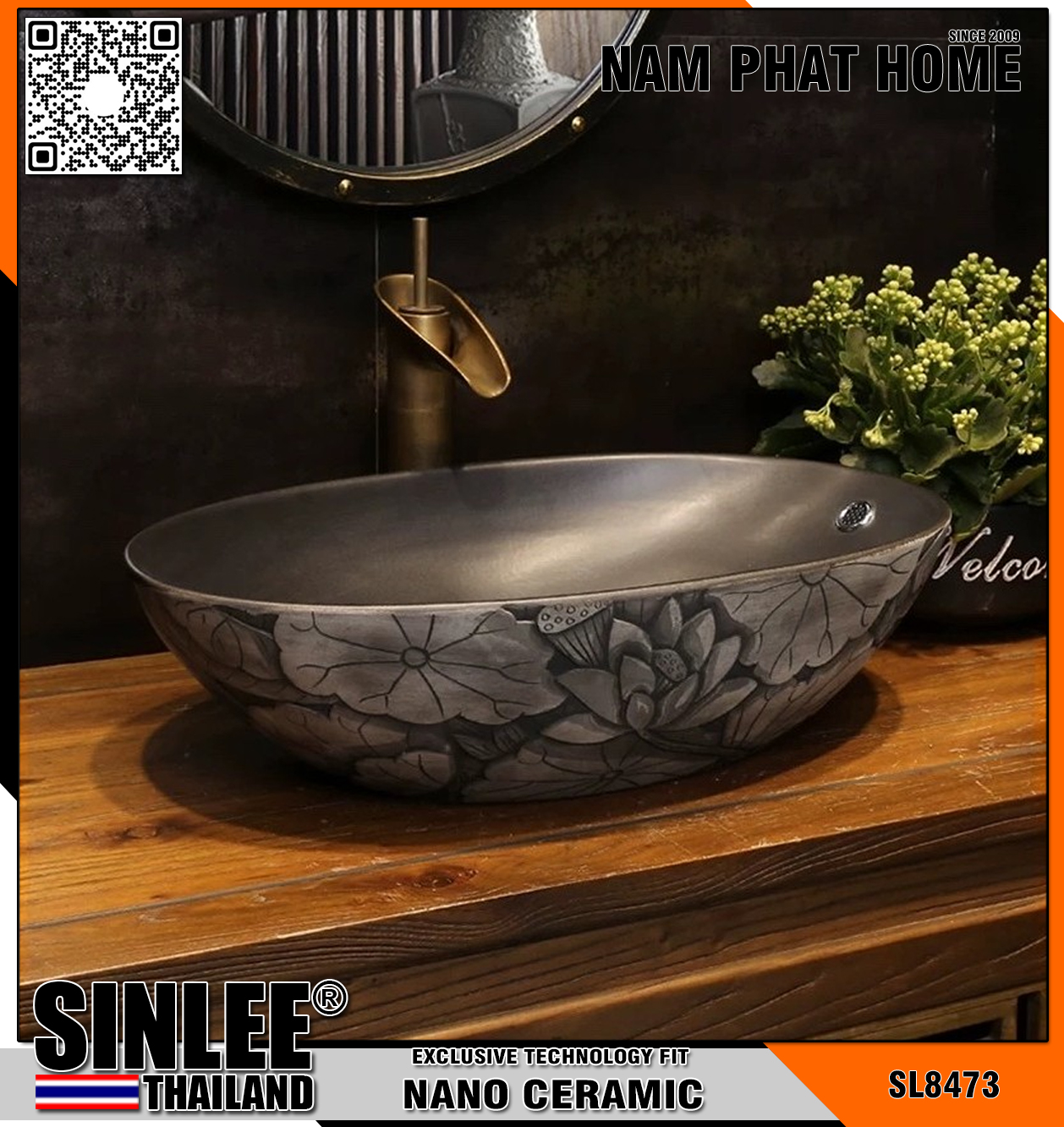SL8473 – LAVABO SỨ MỸ THUẬT CỔ ĐIỂN
