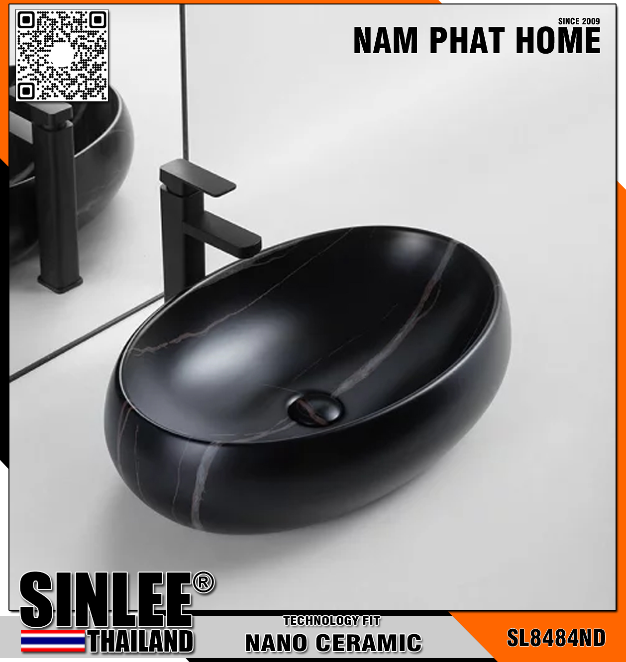 SL8484ND – LAVABO SỨ ĐẶT BÀN OVAL ĐEN, KT 475x340x150mm